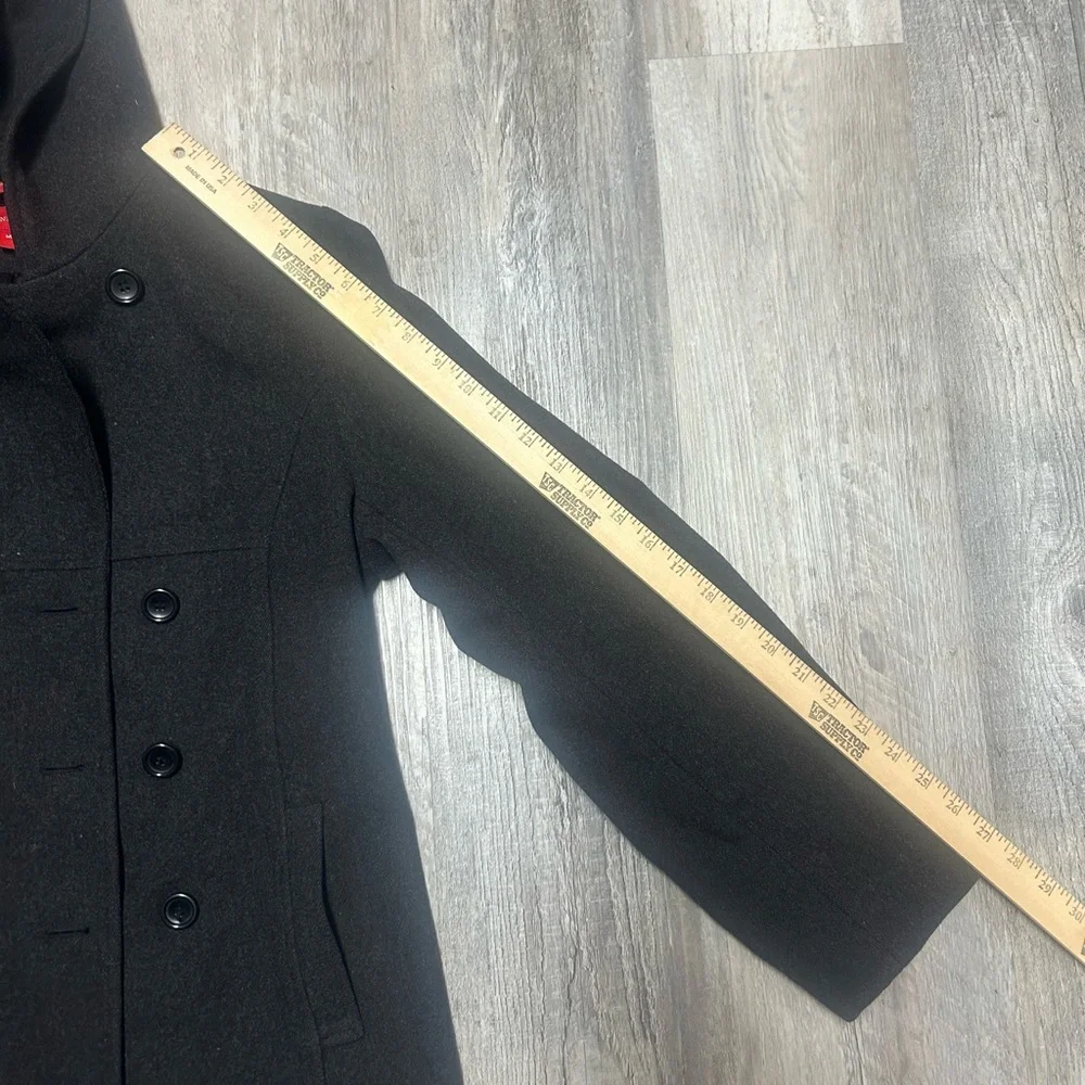 Anne Klein Charcoal Gray 100% Wool Hooded Pea Coat Size Medium